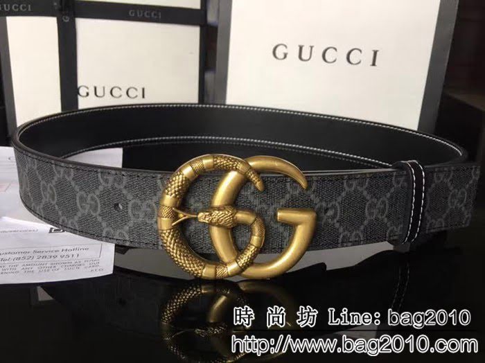 古馳CUCCI 高級人造革面料 頭層小牛皮底 純銅古金蛇紋扣 奢華時尚男士皮帶 GHG1268